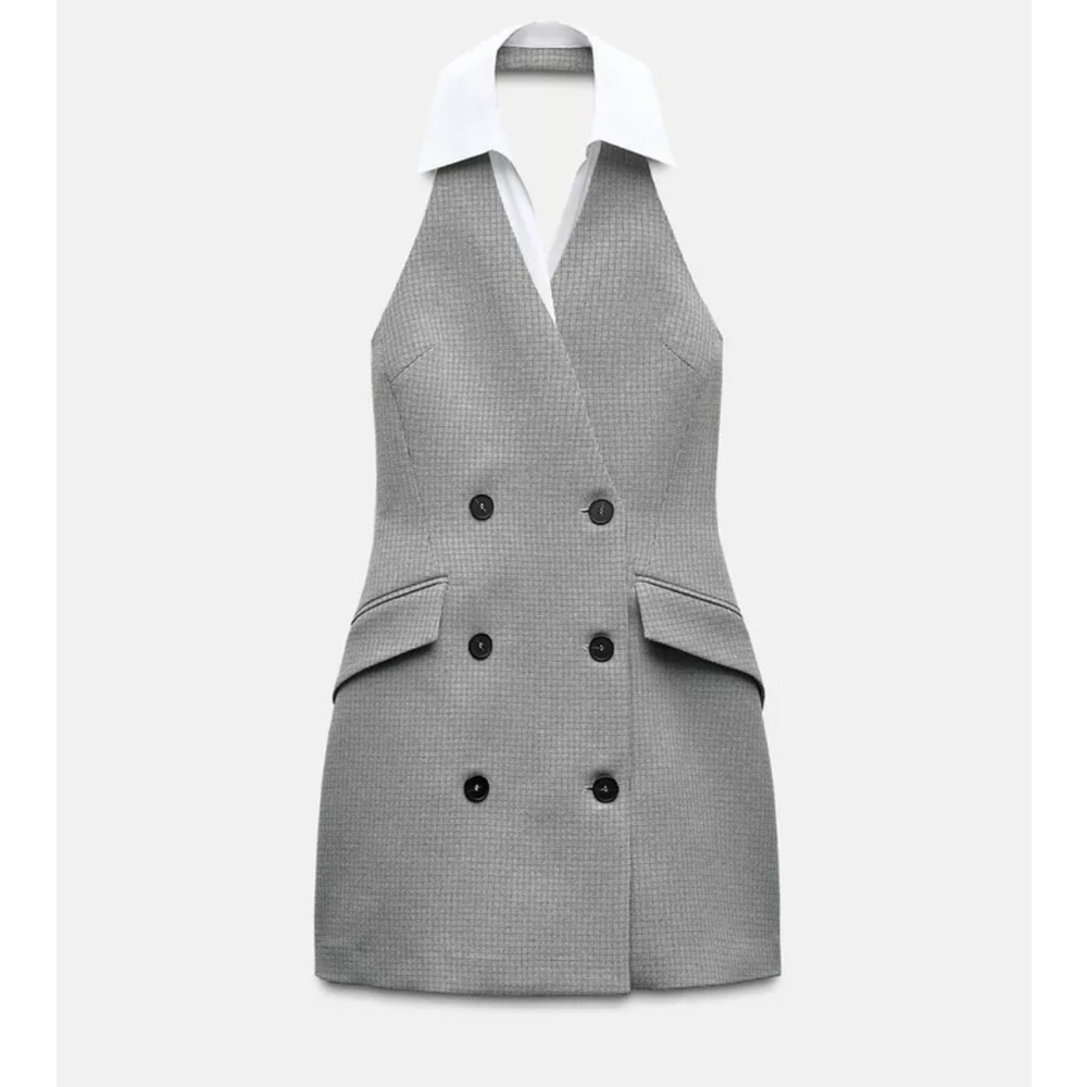 Gray Double-Breasted Women's Dress - Size Large - Picture 6 of 6